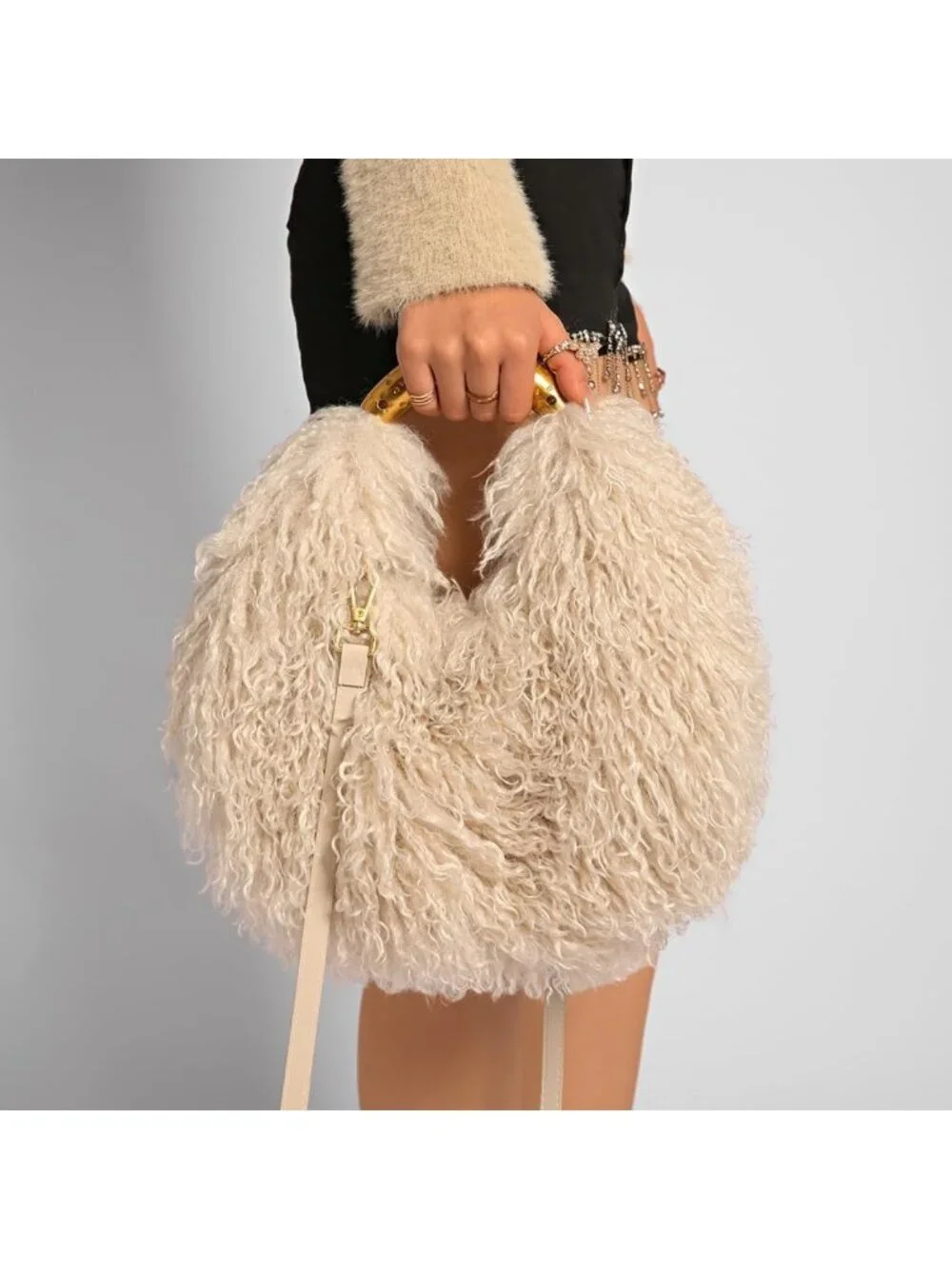 Cozy Burgundy Furry Handbag | Fluffy Shoulder Bag & Hobo Purse for Women